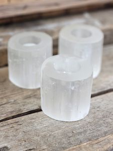 Vit Selenit, ljuslykta 8 cm