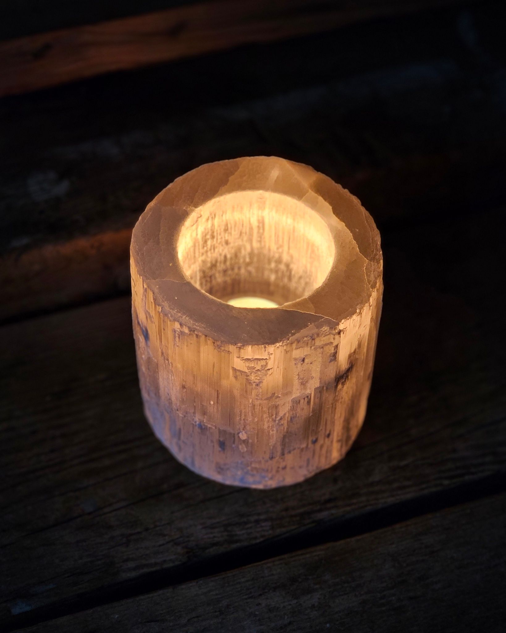 Vit Selenit, stor ljuslykta 10 cm