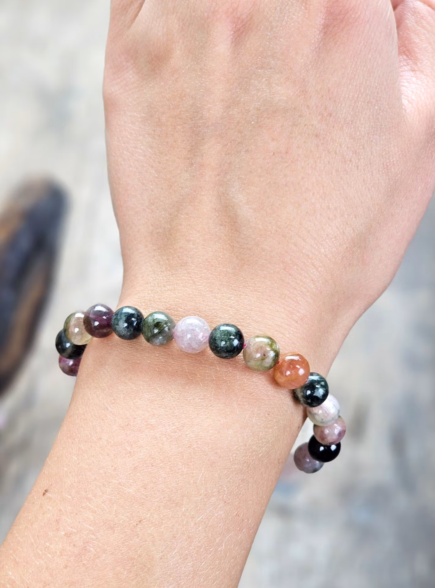 Vattenmelon Turmalin, armband 8mm runda pärlor
