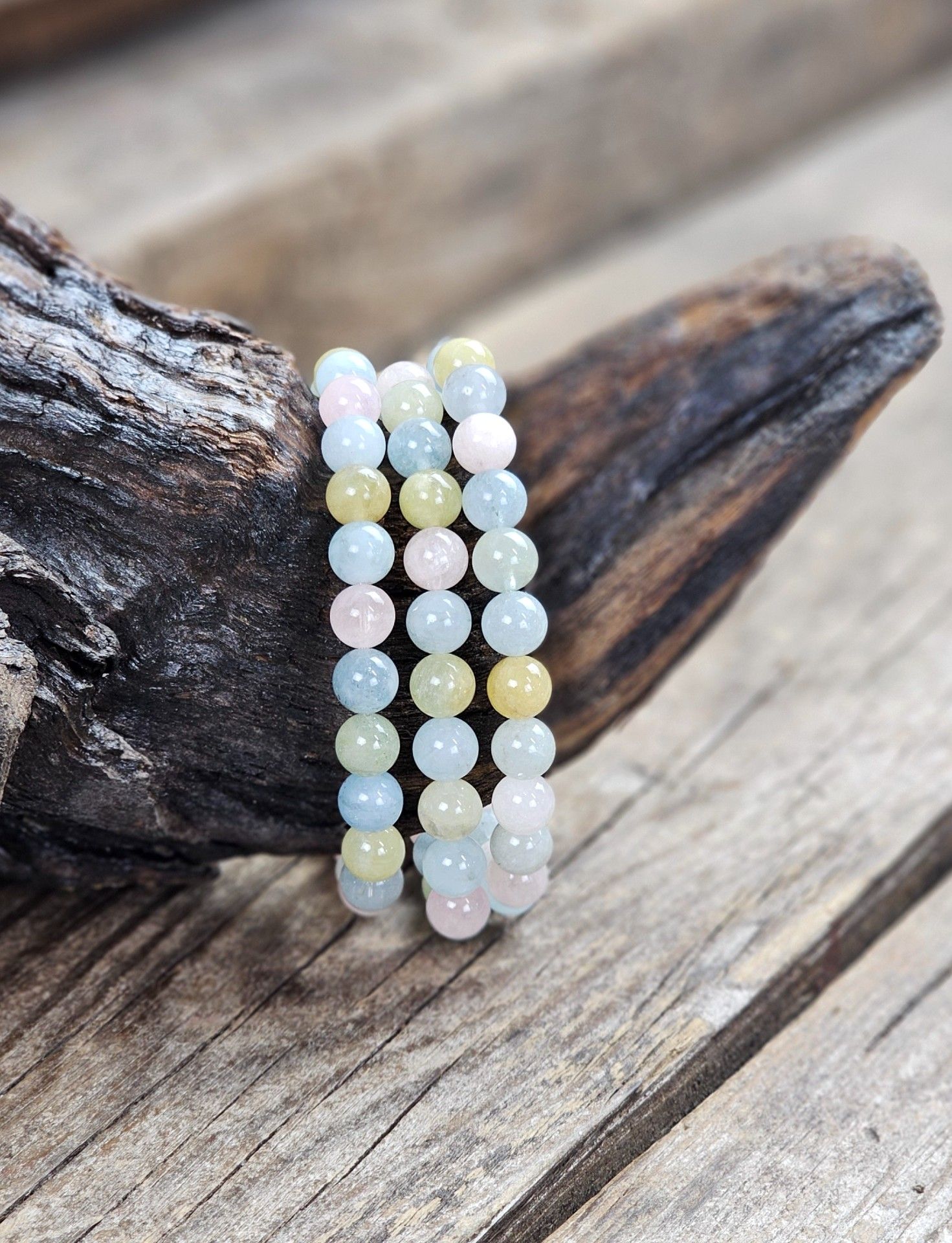 Morganit (Beryll mix), armband 8mm runda pärlor