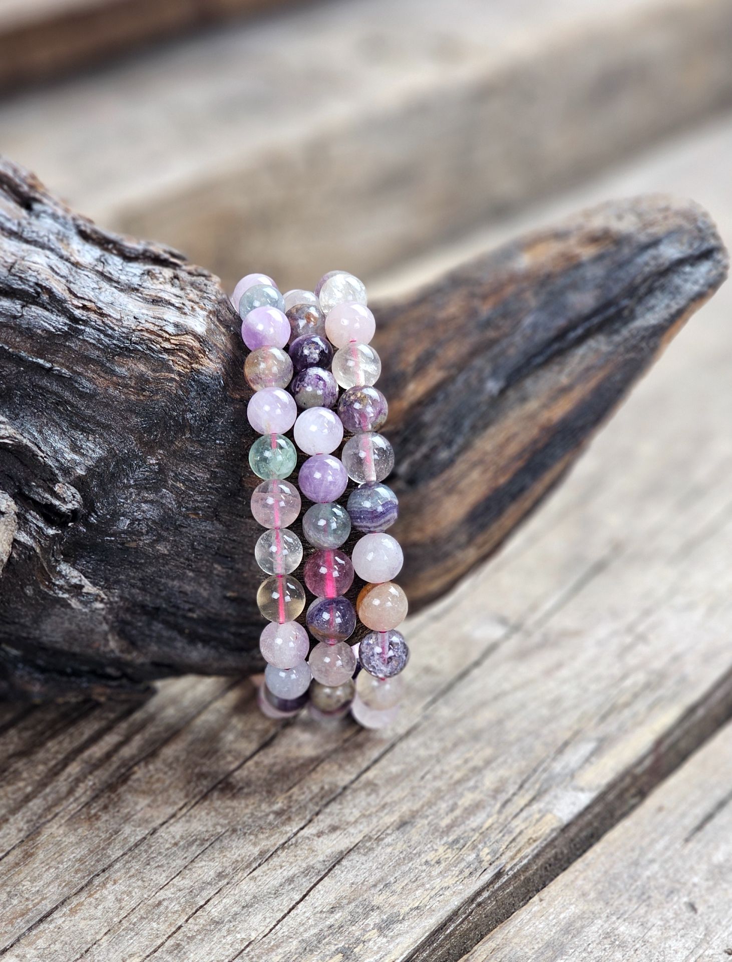 Fluorit ljus mix, armband 8mm runda pärlor