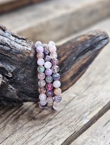 Fluorit ljus mix, armband 8mm runda pärlor