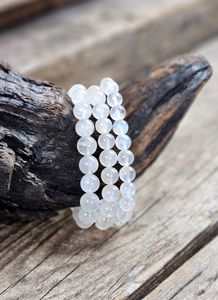 Vit Regnbågsmånsten, armband 8mm runda pärlor