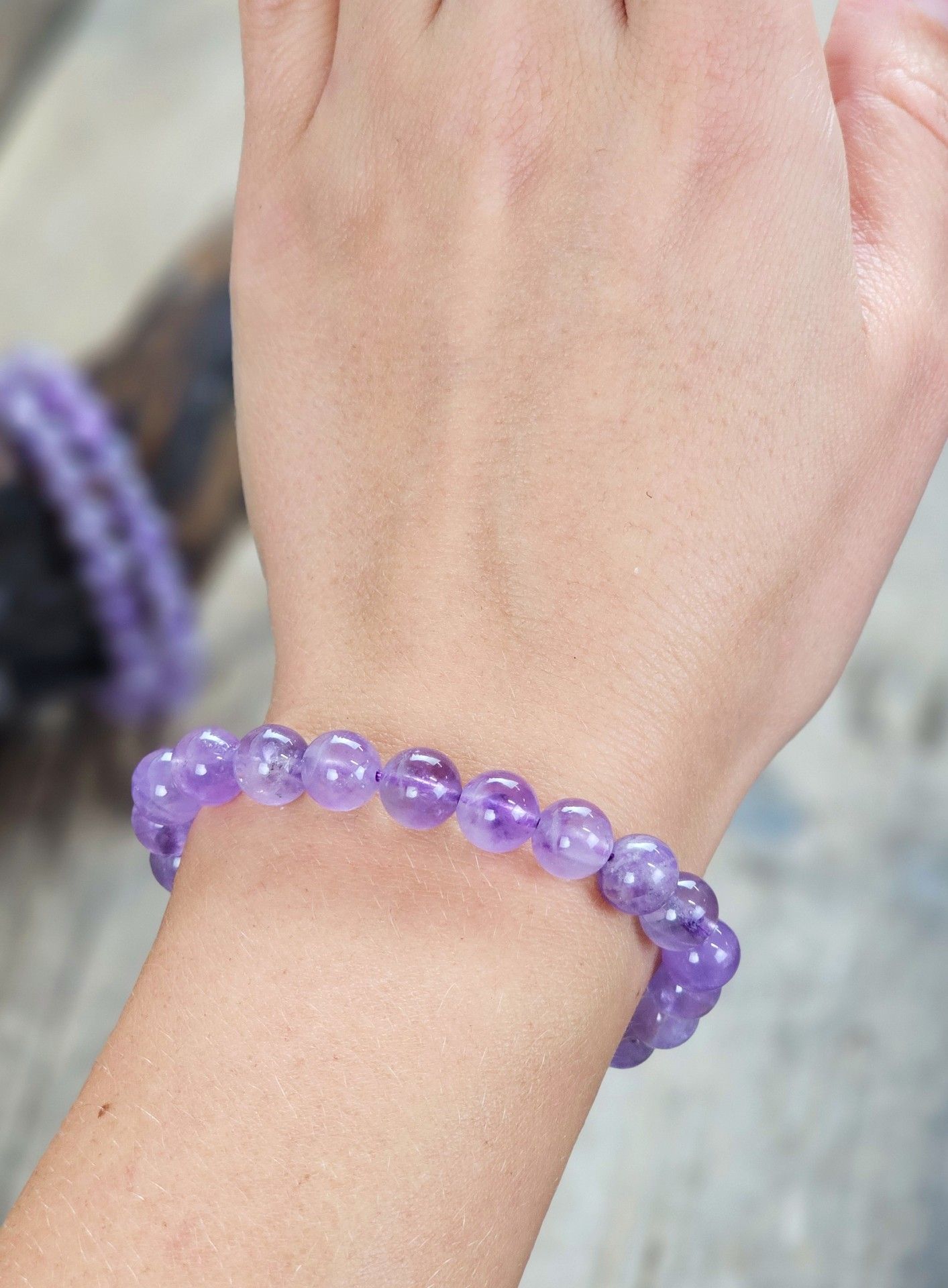 Lavendel Ametist, armband 8mm runda pärlor