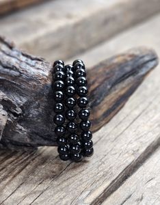 Svart Obsidian, armband 8mm runda pärlor