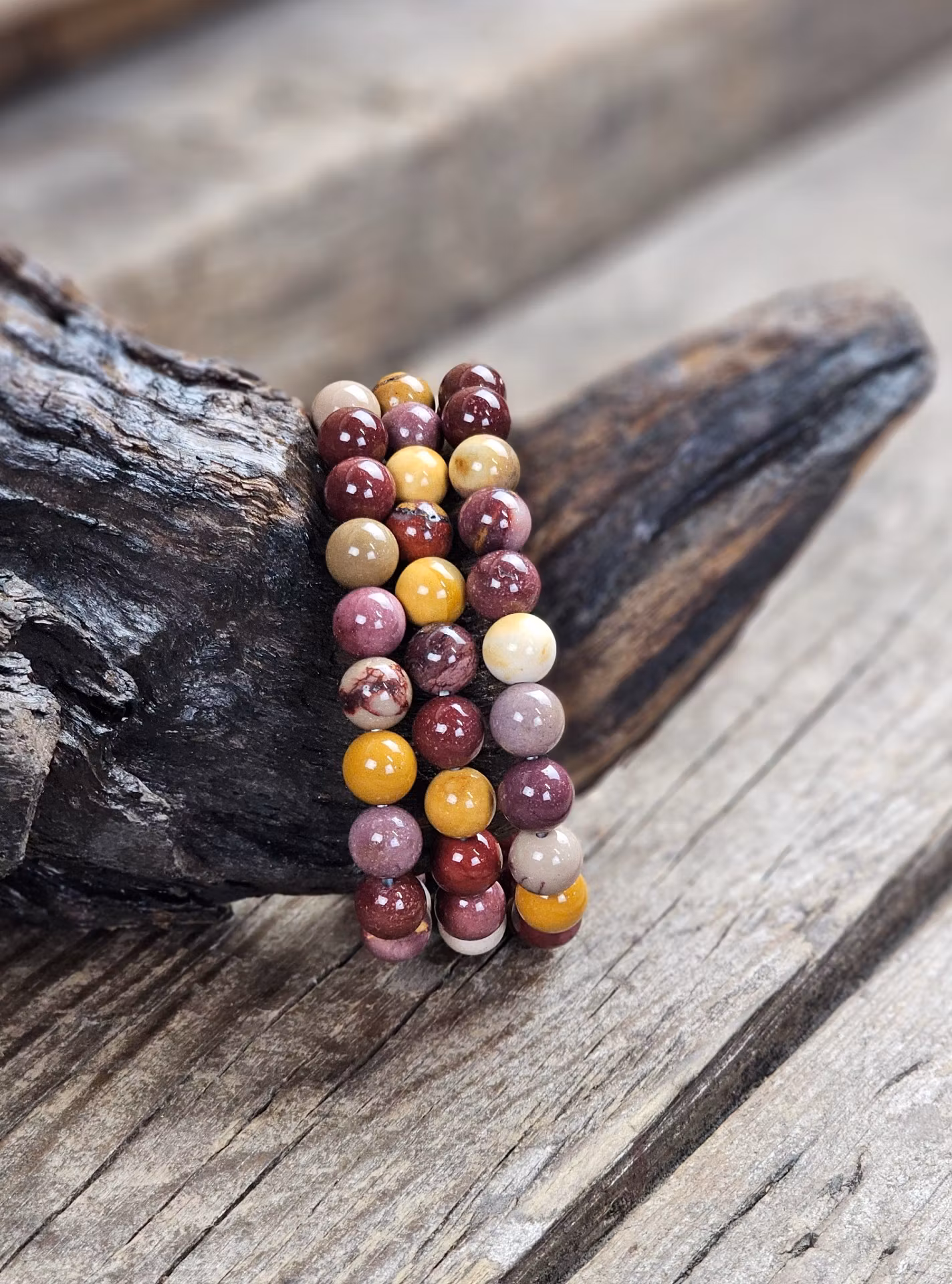 Mookaitjaspis, armband 8mm runda pärlor