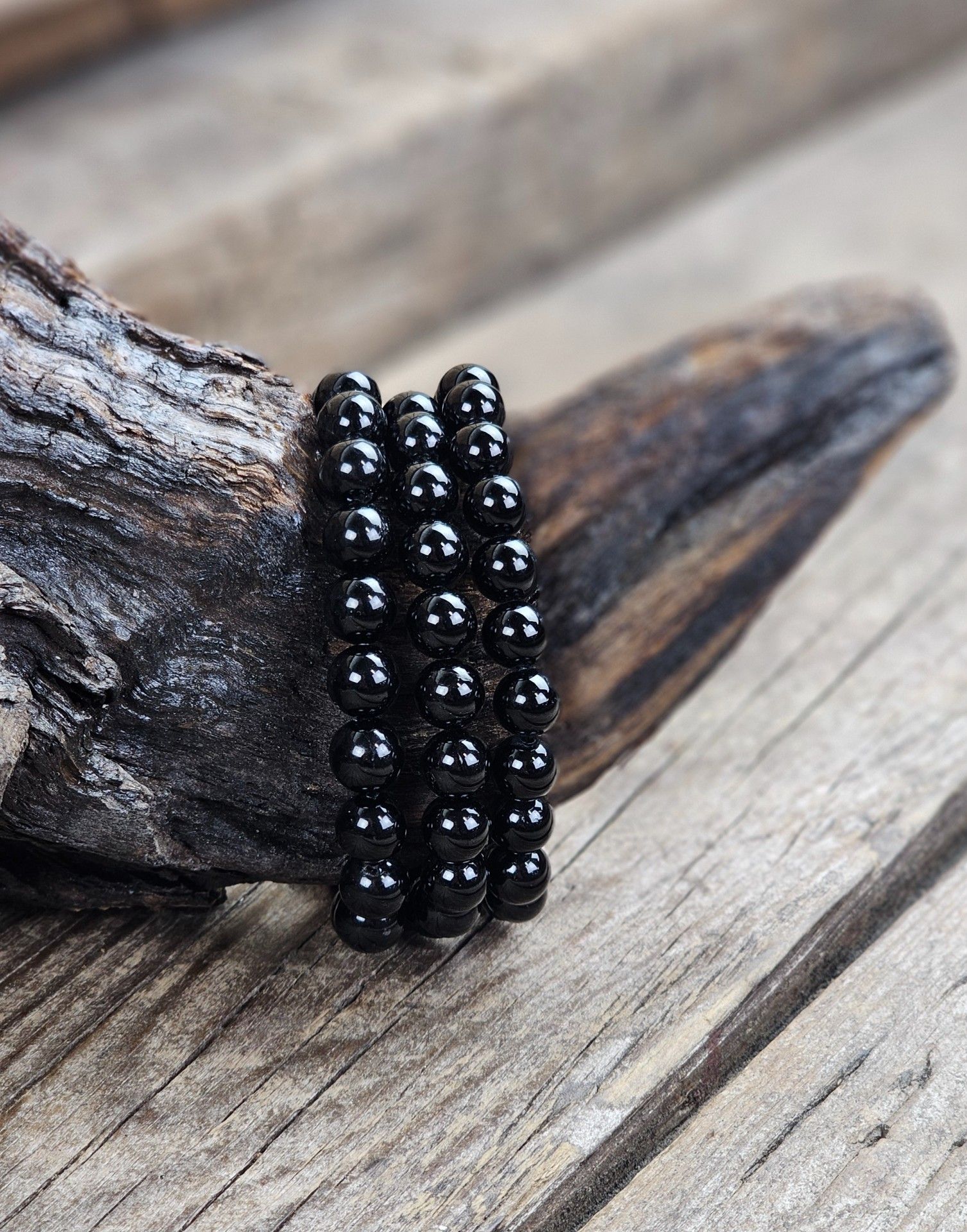 Svart Turmalin, armband 8mm runda pärlor