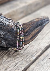 Vattenmelon Turmalin, armband 3mm facetterade pärlor