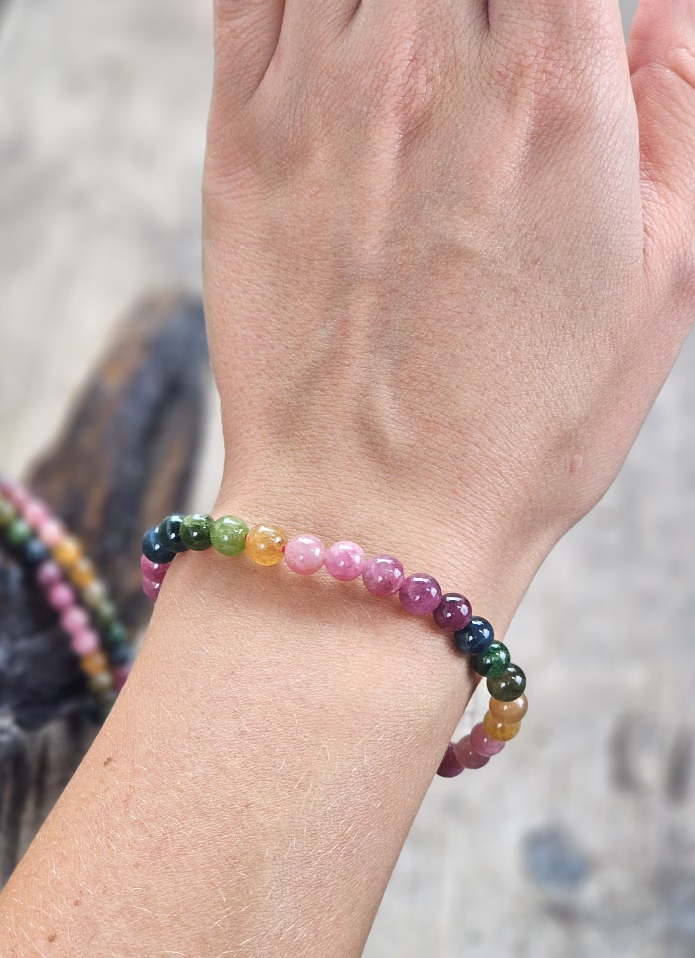 Vattenmelon Turmalin extra, armband 6mm runda pärlor