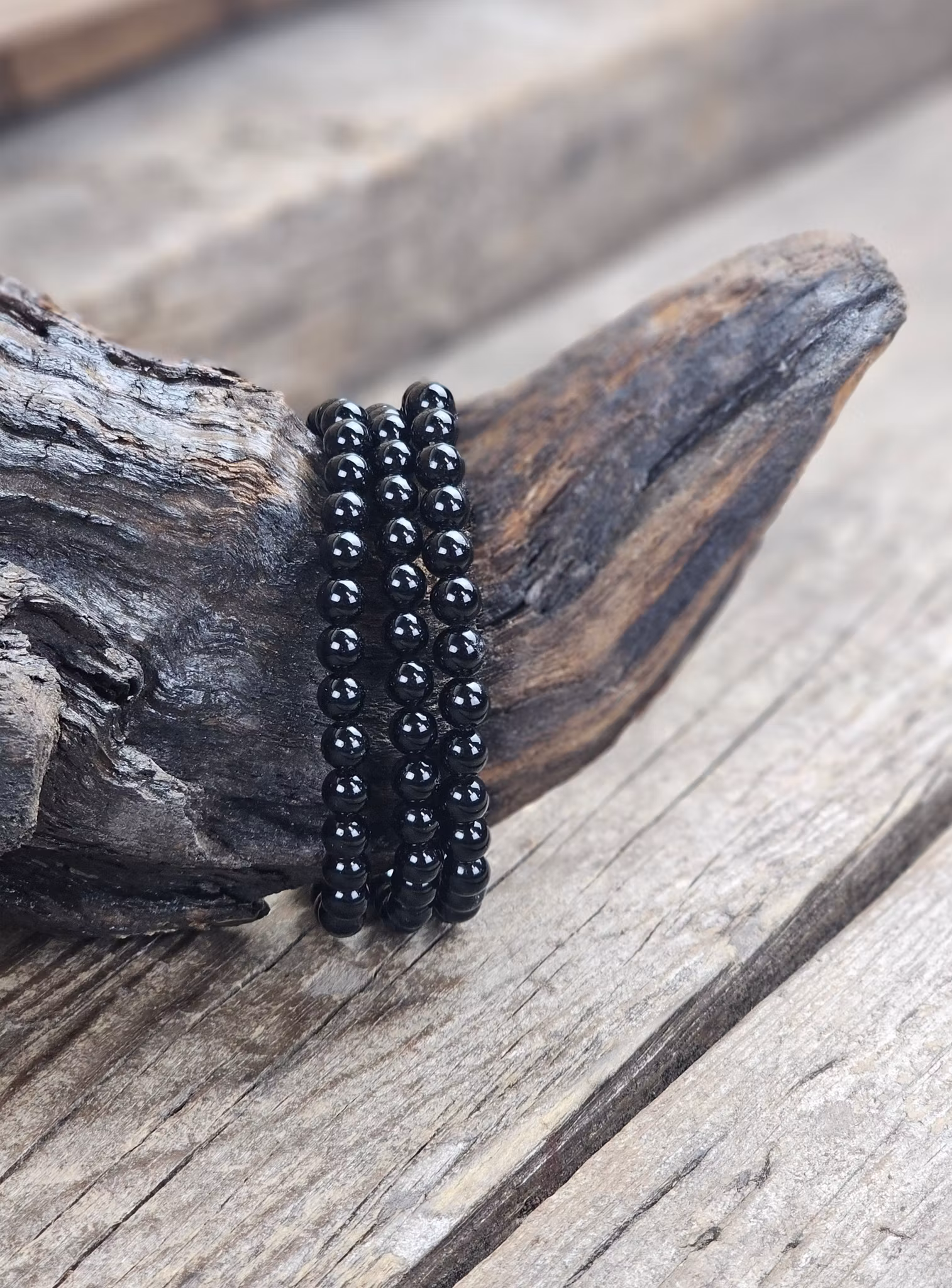 Svart Obsidian, armband 6mm runda pärlor