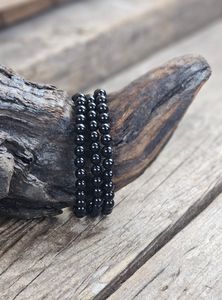 Svart Obsidian, armband 6mm runda pärlor