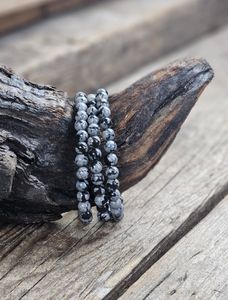 Snöflingeobsidian, armband 6mm runda pärlor