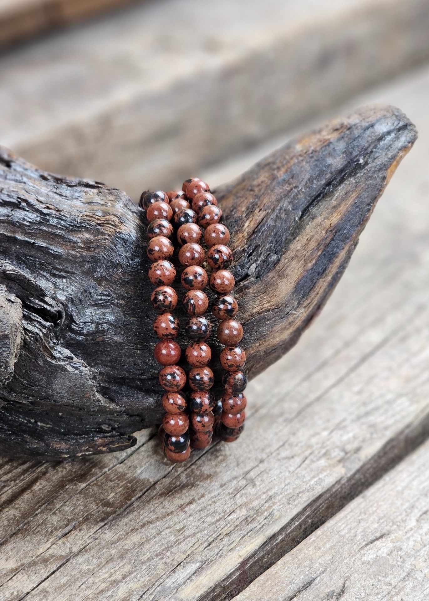 Mahogny Obsidian, armband 6mm runda pärlor
