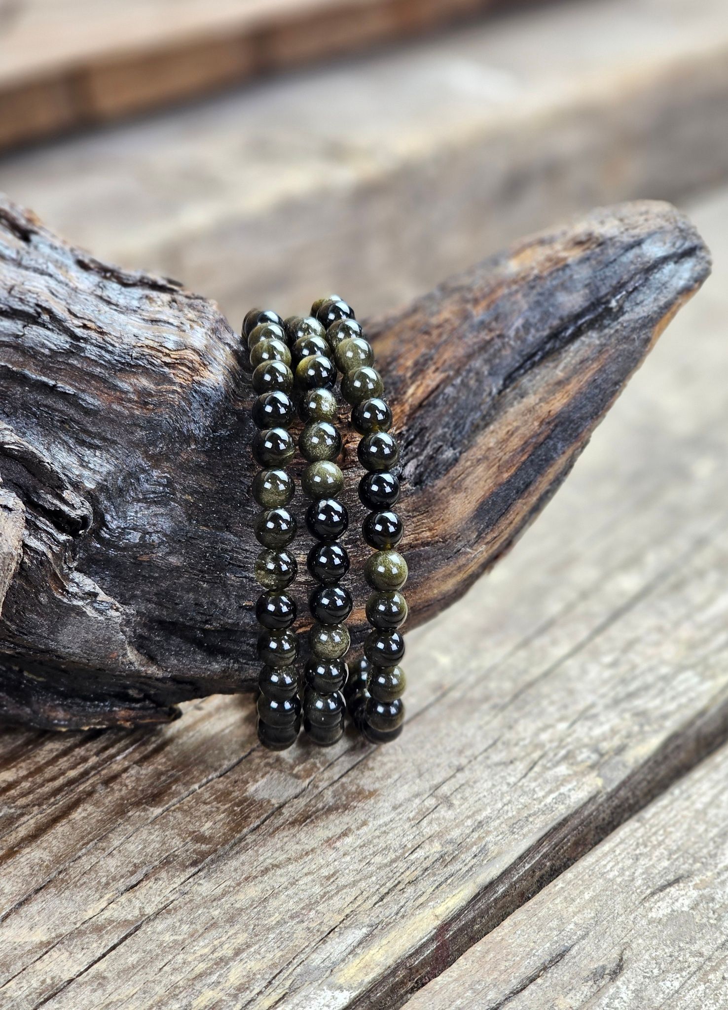 Guldobsidian, armband 6mm runda pärlor