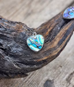 Paua Abalone hjärta, silverpläterat hänge
