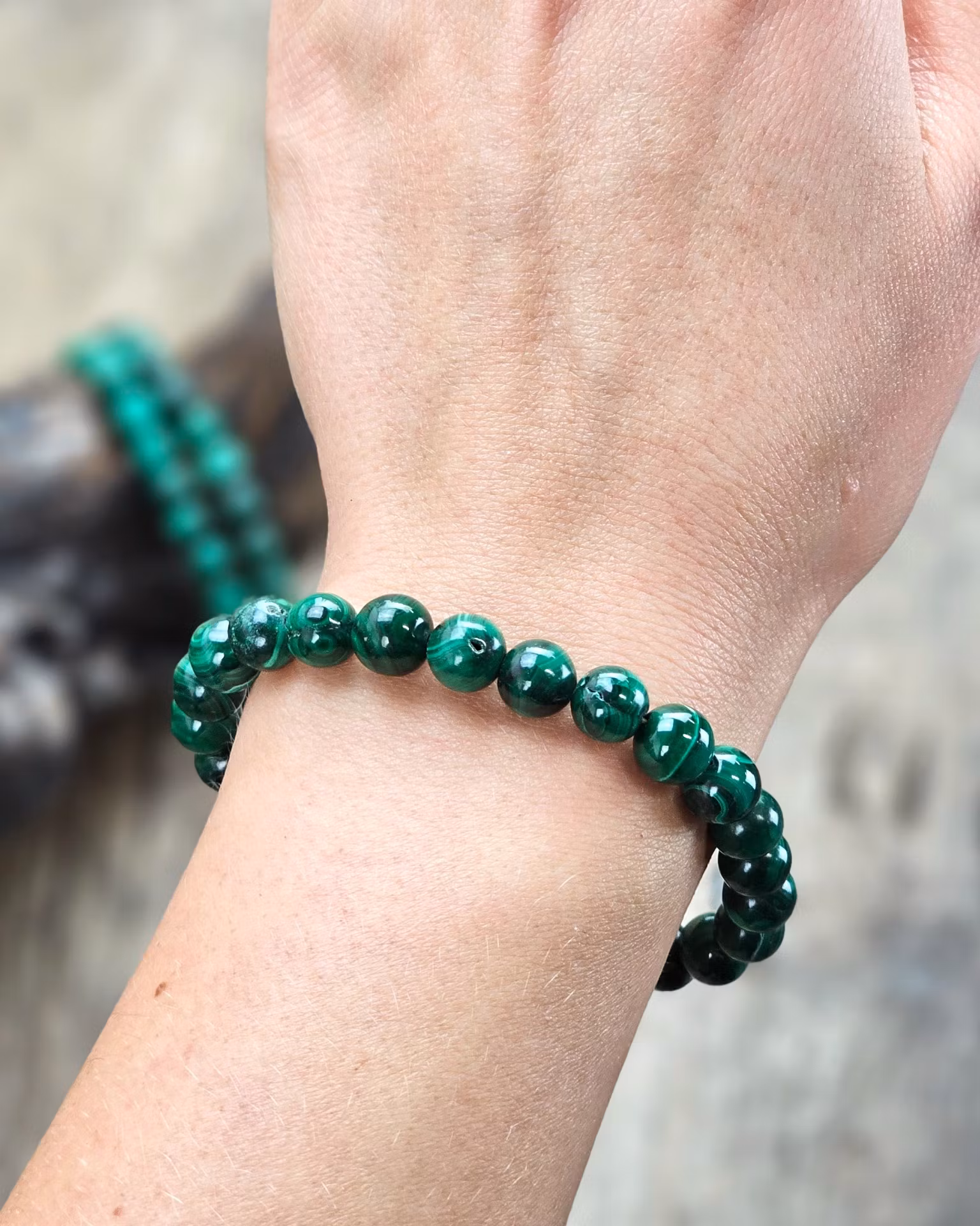 Malakit, armband 8mm runda pärlor