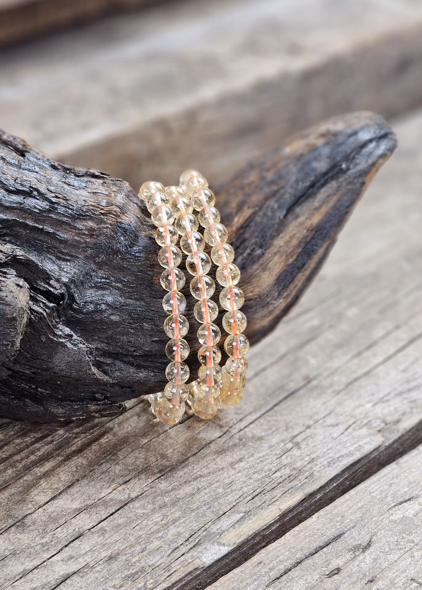 Naturlig Citrin extra, armband 6mm runda pärlor