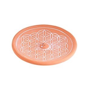 Rökelsehållare i keramik, Flower Of Life rund terrakotta