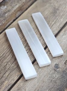Vit Selenit, stor polerad laddningsplatta 20 cm