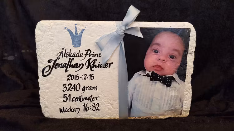 Handtextad sten med Foto