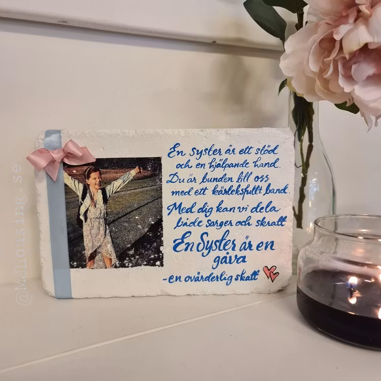 Handtextad sten med Foto