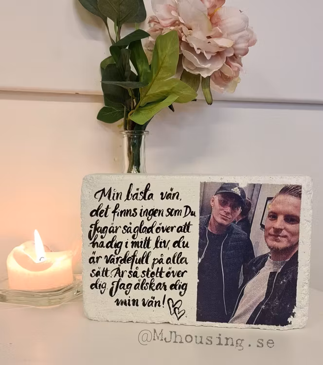 Handtextad sten med Foto