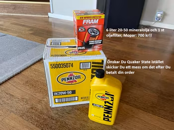 Mopar oljabyte!! 6 liter 20-50 samt oljefilter