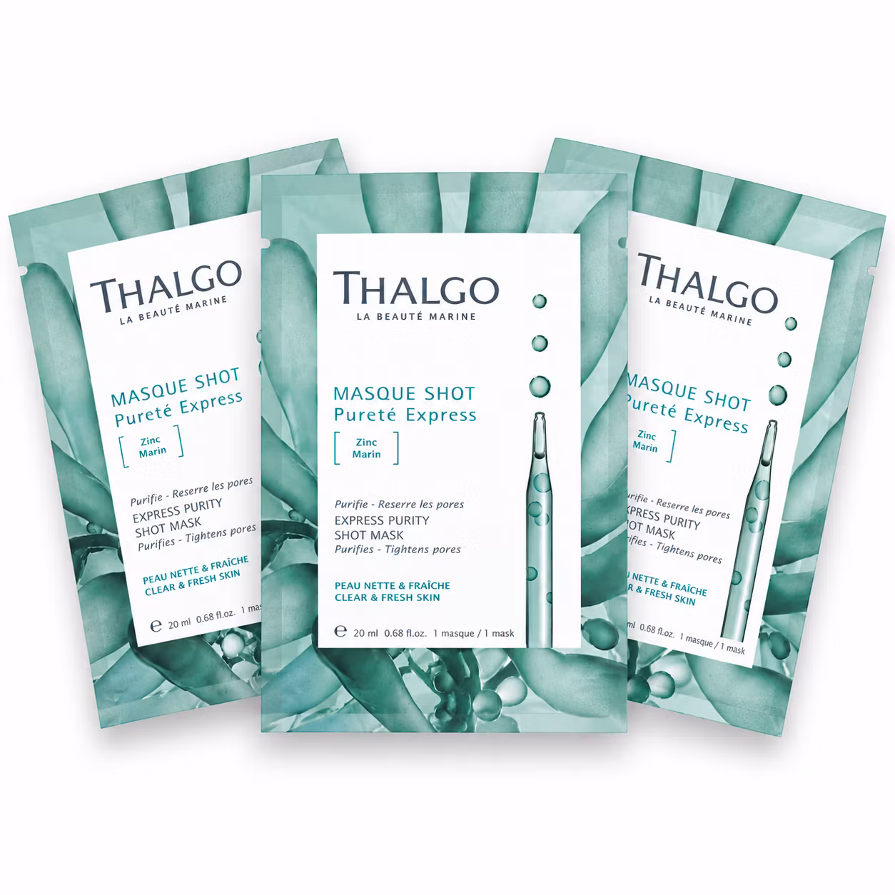 Thalgo Masque Shot - Purete Express - sheet maske 3 stk. - gir klarere hud til fet og kombinert hud