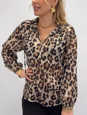Leo print cotton blouse