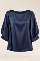 Louise - Sateen Blouse w 3/4 puff sleeves