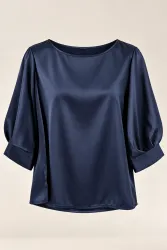 Louise - Sateen Blouse w 3/4 puff sleeves