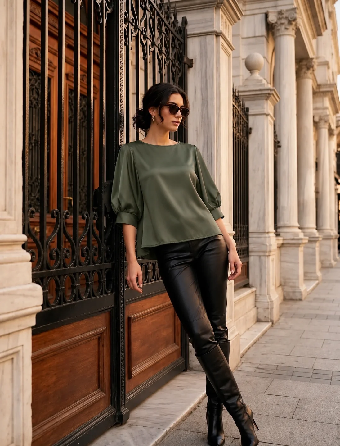 Louise - Sateen Blouse w 3/4 puff sleeves