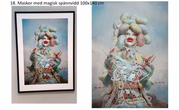 Inramat verk Maskor med magisk spännvidd 100x140 cm