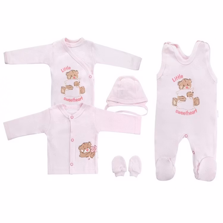 Rosa startpaket i 5 delar med nallemotiv och texten Little Sweetheart