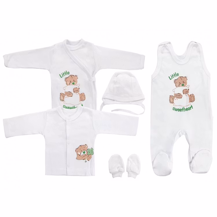 Vitt startpaket i 5 delar med nallemotiv och texten Little Sweetheart