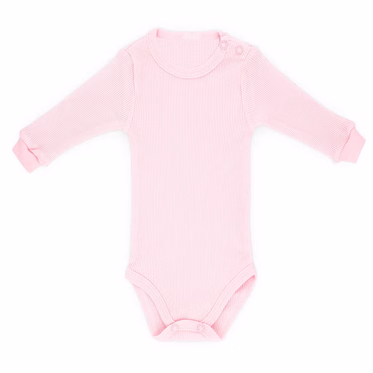 Ribbad rosa långärmad body