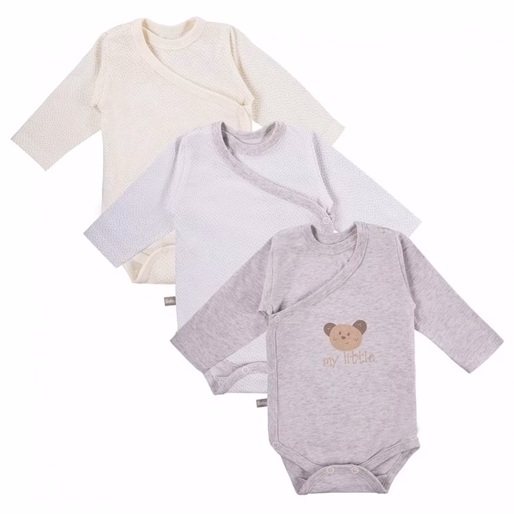 3-pack beige långärmade omlottbodies Tiny Teddy