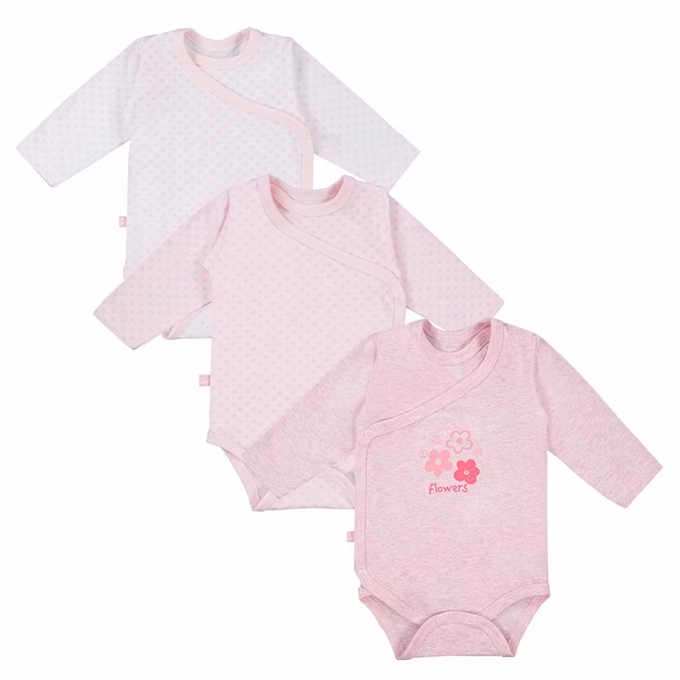 3-pack rosa långärmade omlottbodies Tiny Flower