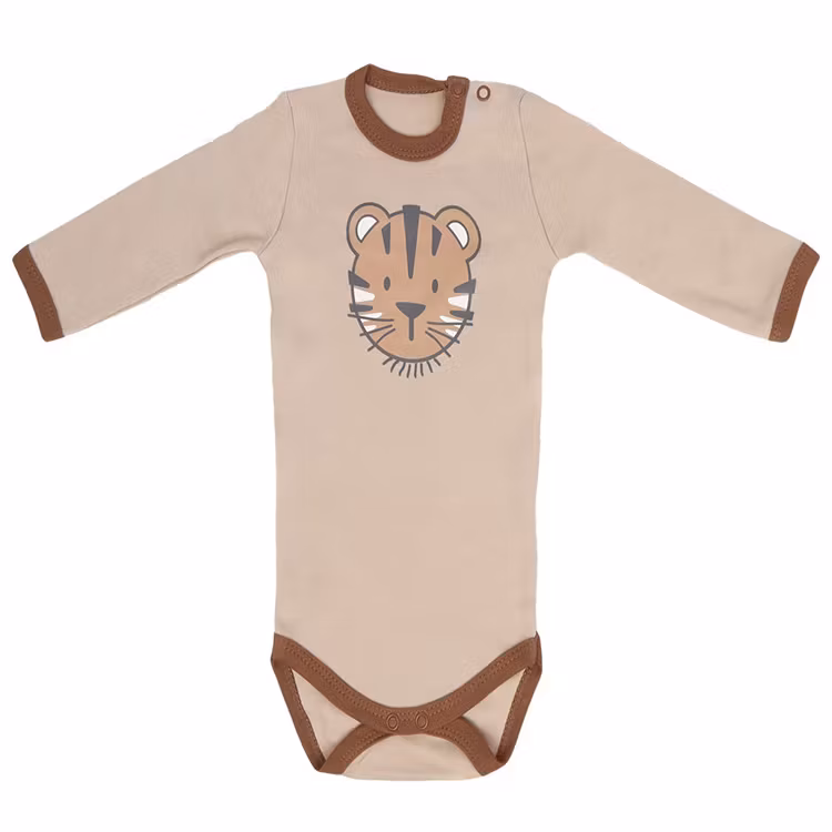 Beige långärmad body med motiv - Tiger