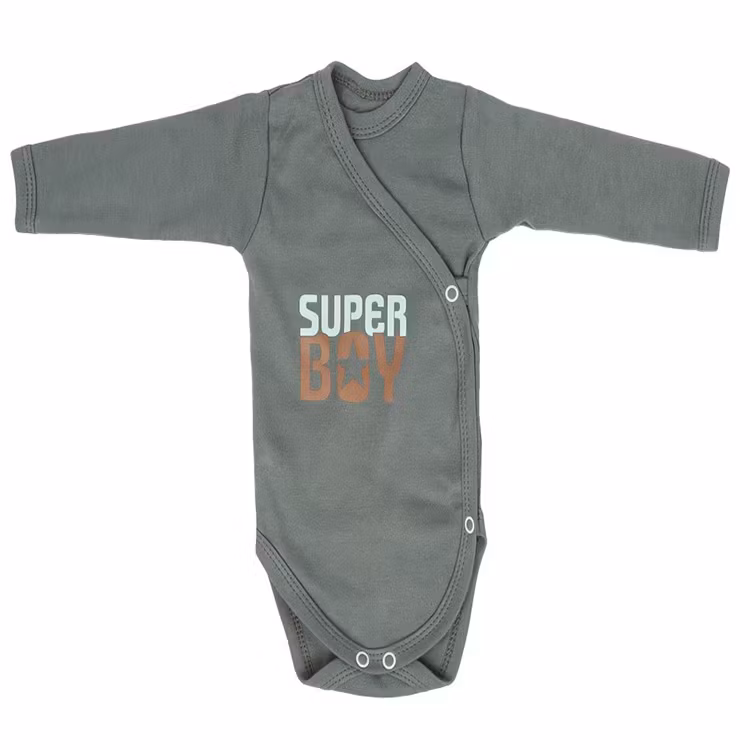 Mörkgrön långärmad omlottbody med text - Super Boy