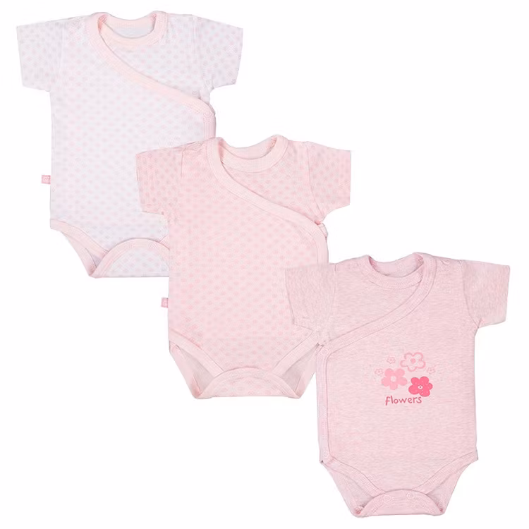 3-pack rosa kortärmade omlottbodies - Tiny Flower