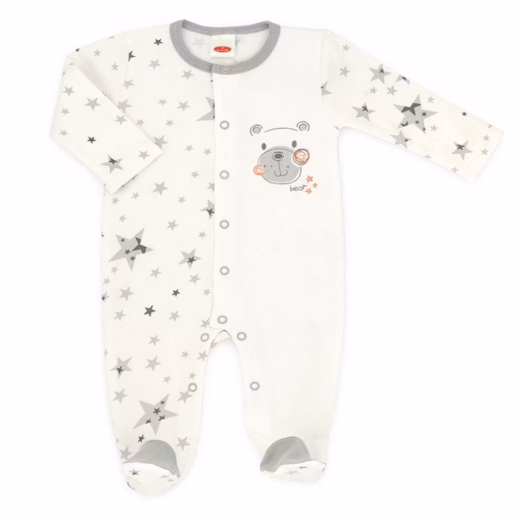 Beige långärmad sparkdräkt med björnmotiv - Star Teddy