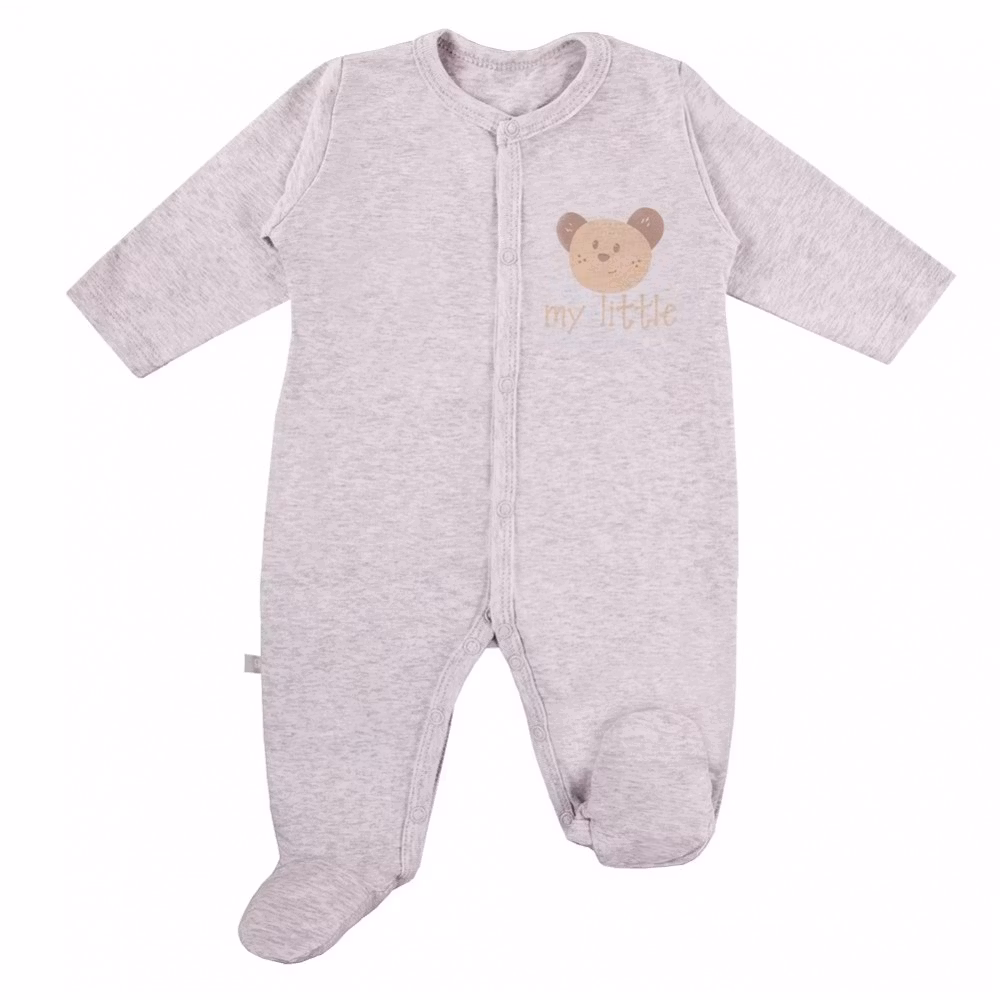 Grå långärmad sparkdräkt med björnmotiv - Tiny Teddy