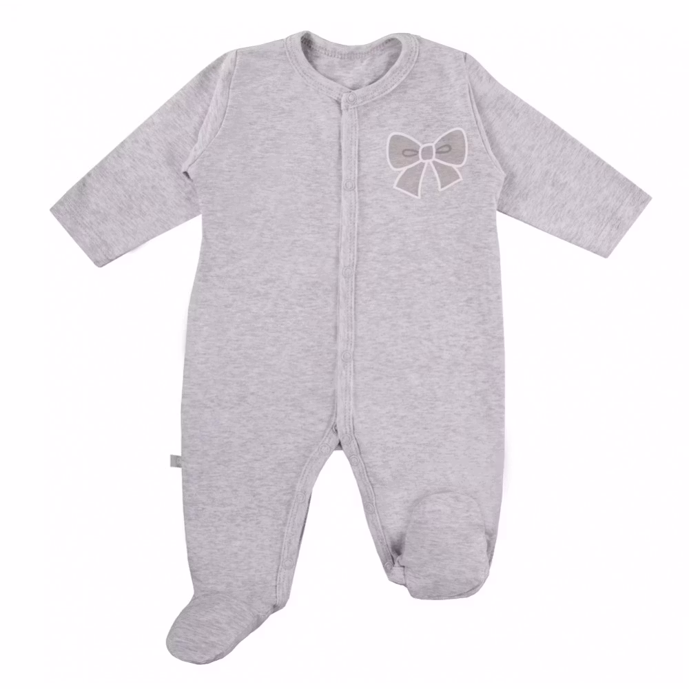 Grå långärmad sparkdräkt med rosett - Tiny Bow