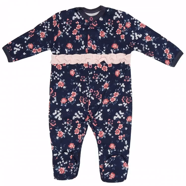 Blommig långärmad sparkdräkt med volang - Blommor