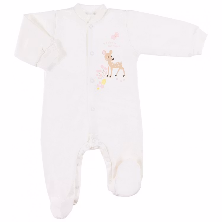 Beige långärmad sparkdräkt med rådjursmotiv från kollektionen Deer