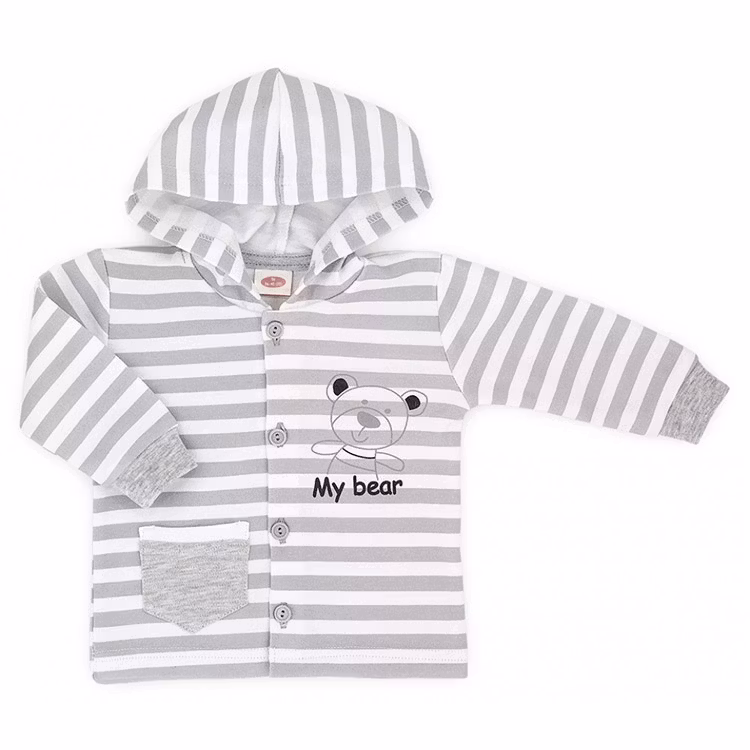 Grå randig hoodie med luva och hel knäppning från kollektionen My Bear