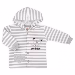 Grå randig luvtröja med hel knäppning - My Bear