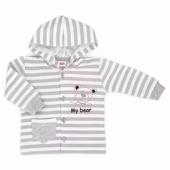 Grå randig luvtröja med hel knäppning - My Bear