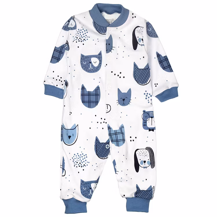 Vit blå mönstrad långärmad jumpsuit med katter från kollektionen Pets